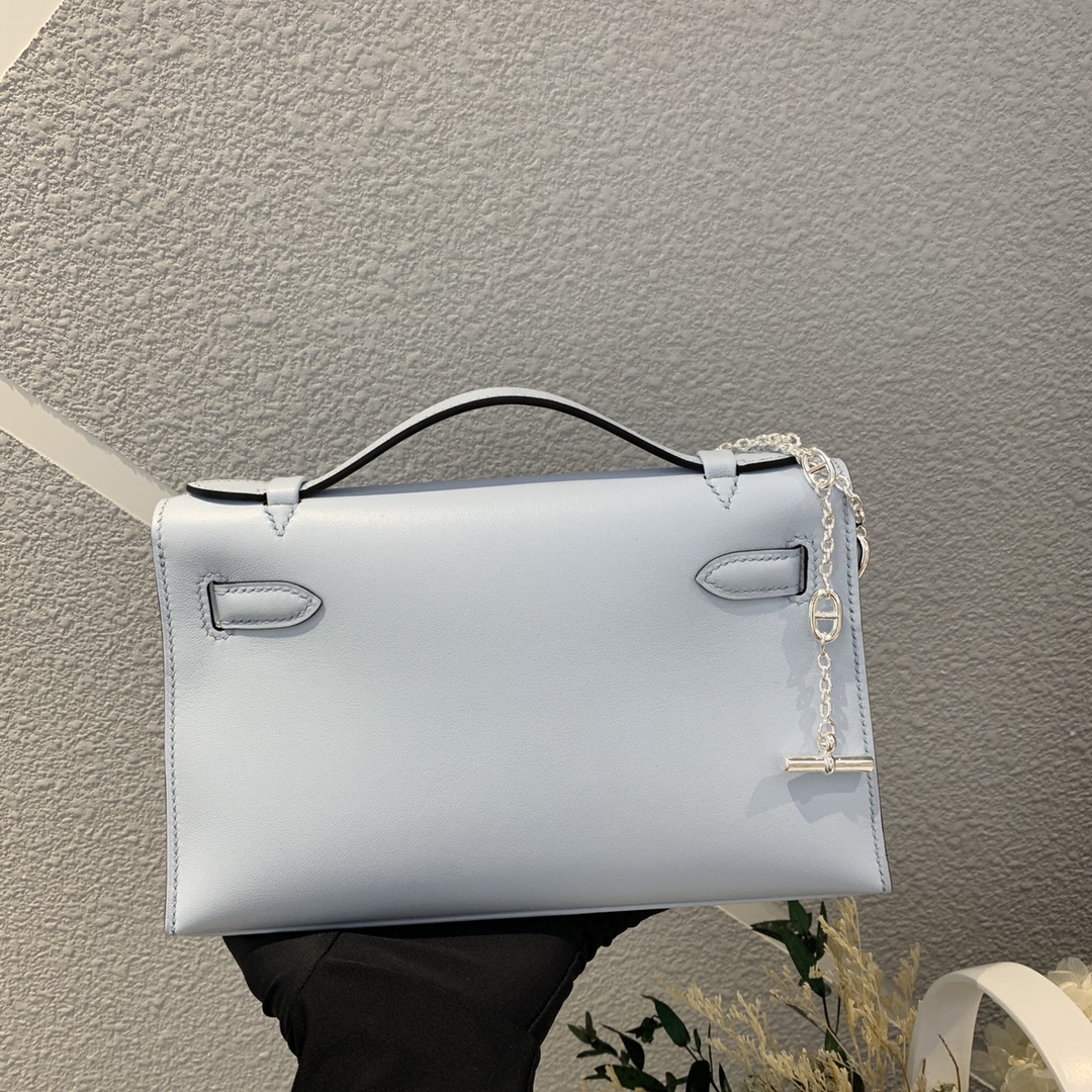 에르메스 미니 켈리백22 린넨블루 은장 스위프트